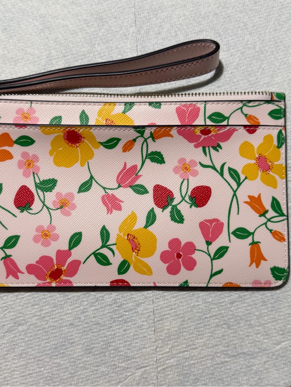 kate spade Pink Floral & Strawberry Wristlet with Gold Logo - Picture 2 of 3